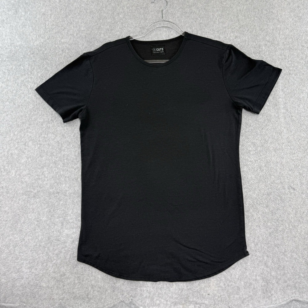 Cuts Shirt Mens Sz Medium Black Curve Hem Casual Active Stretch Short Sleeve Gym
